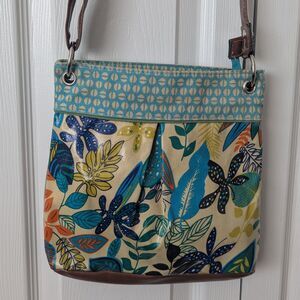 Merona Floral Canvas Crossbody Bag Vibrant Floral Print Handbag Purse 10.5x9.5